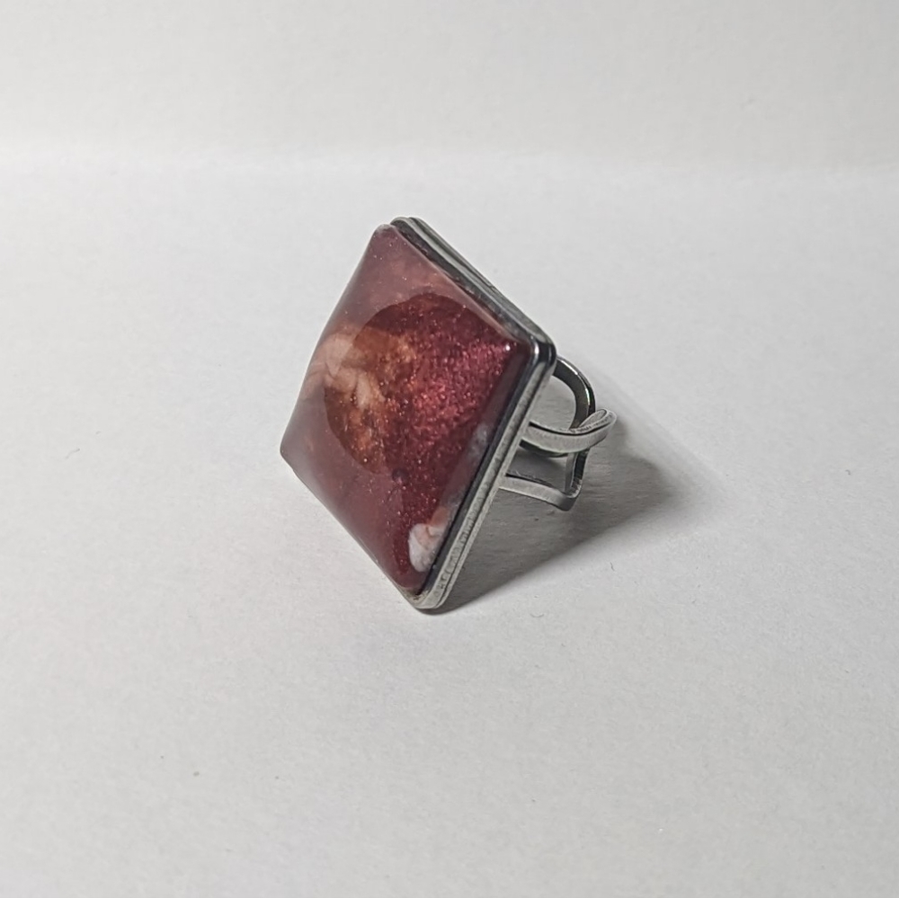 Ruby Red And White Square Statement Ring - image 6